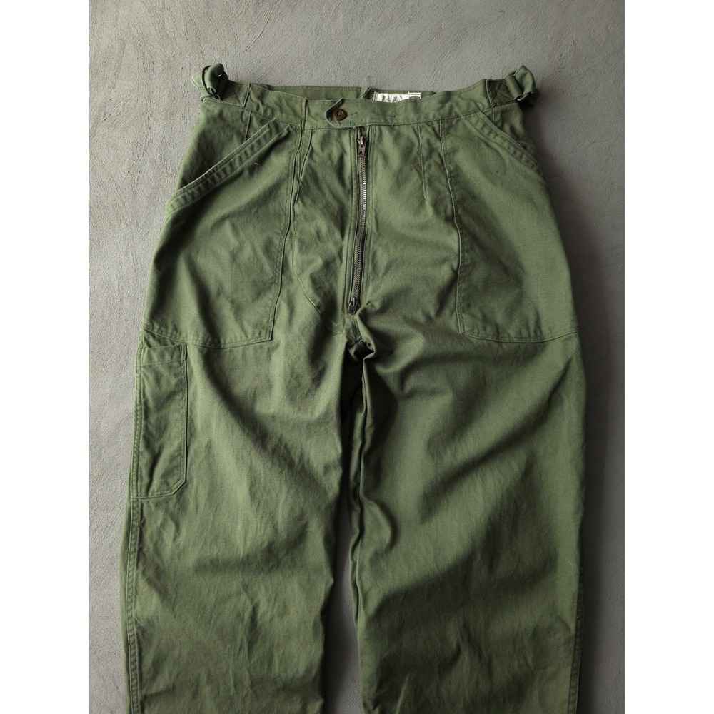 Vintage 1960s Guy Leroy Green Cotton Twill Mechanic Pants Military Style 32 x 27 - Picture 2 of 12